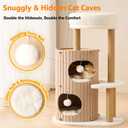 Modern Cat Tree for Indoor Cats Large Adult, 36in H Cat Tree Tower with Scratching Posts, Cozy Cat Bed Cave, Washable Cushions, Dangling Balls, Play&Nap Cat House Condo for All Breeds, Brown