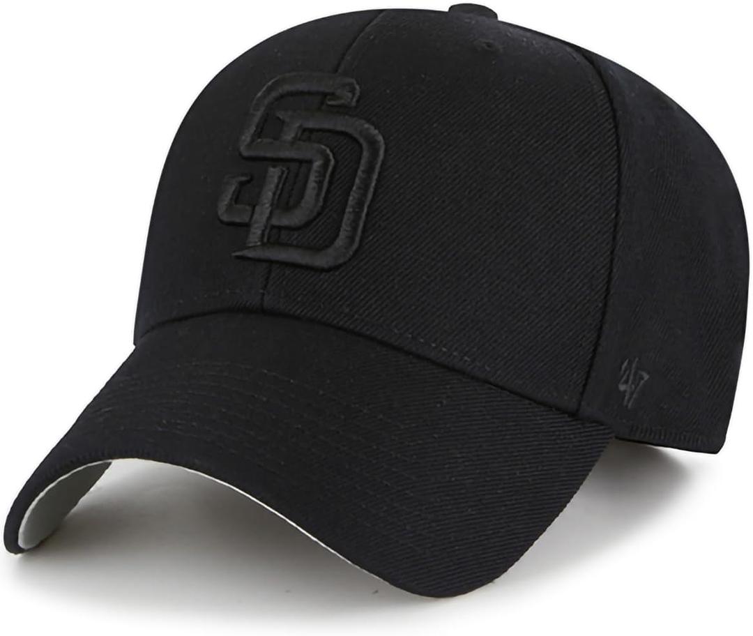 47 Brand MLB Black Black Primary Logo MVP Adjustable Structure Baseball Cap Hat, Adult One Size Fits All (San Diego Padres)