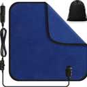 Tuanse Car Electric Blanket 12 Volt Heated Car Blanket with Temperature Controller and Black Storage Bag Cold Weather Tailgating and Emergency Kit (Navy Blue)