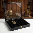 Glass Top Hinged Display Gifts Military Coin Jewelry Box Felt Lined Black