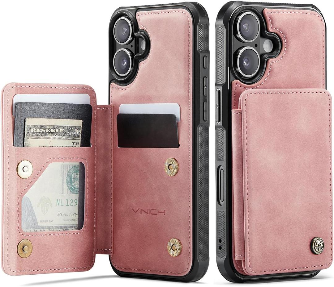 Vinich for iPhone 17 Wallet Case with Card Holder, RFID Blocking Credit Slots Kickstand Shockproof Phone Cover Fit for iPhone 17 6.3" Rose Pink