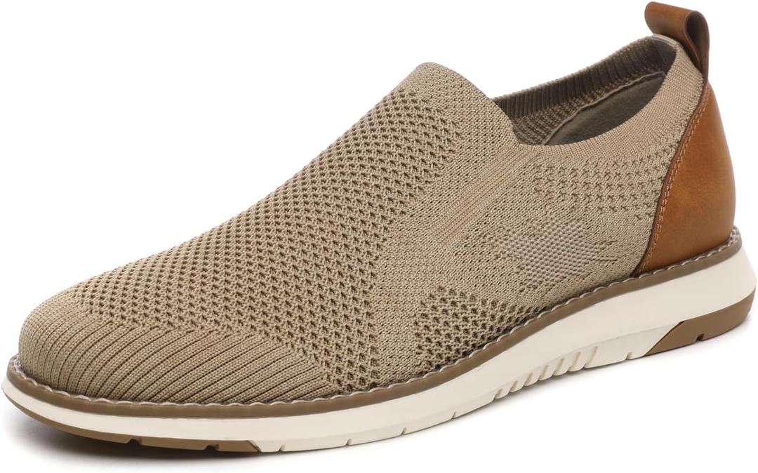 DECARSDZ Men's Loafers Casual Slip On Shoes Knit Mesh Fabric Shoe C021 (12 Wide, Beige)