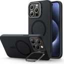 ESR for iPhone 15 Pro Max Case, MagSafe Silicone Case with Stand, Military-Grade Protection, Built-in Camera Stash Stand, Magnetic Phone Case for iPhone 15 Pro Max, Cloud Series, Black