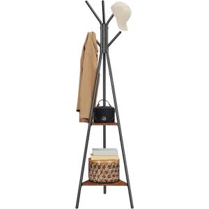 VASAGLE Coat Rack Freestanding, Coat Hanger Stand, Hall Tree with 2 Shelves, for Clothes, Hat, Bag, Industrial Style, Rustic Brown and Black 