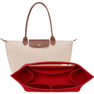 OPPOSHE Purse Organizer Insert for Longchamp Le Pliage, Premium Felt Long Champ Bag Handbag Women, Tote Organizer Insert with 9 Compartments (Medium, Red) (M-10.4 x 5.7 x 7.9in)