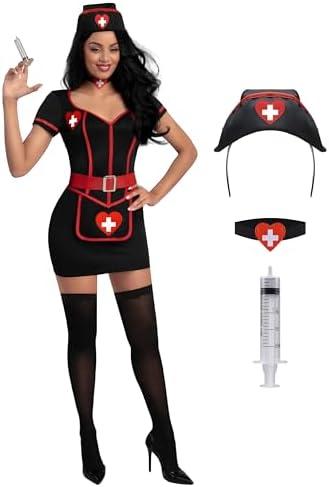 Spooktacular Creations Halloween Nurse Costume Woman, Black Nurse Costume Cardiac Arrest Dress for Halloween Costumes Cosplay XXL