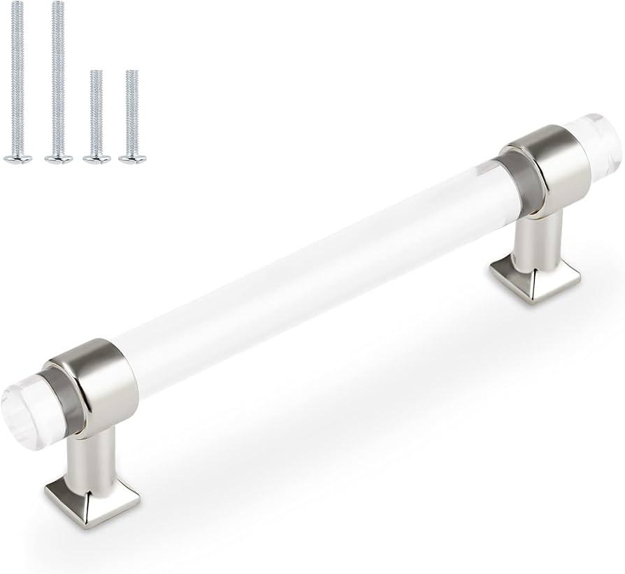 Orger 10 Pack Cabinet Pulls Clear Acrylic Cabinet Handles 5'' Drawer Pulls Round Tube Modern Silver Hardware Handles Kitchen Cabinet Dresser Drawer Pulls