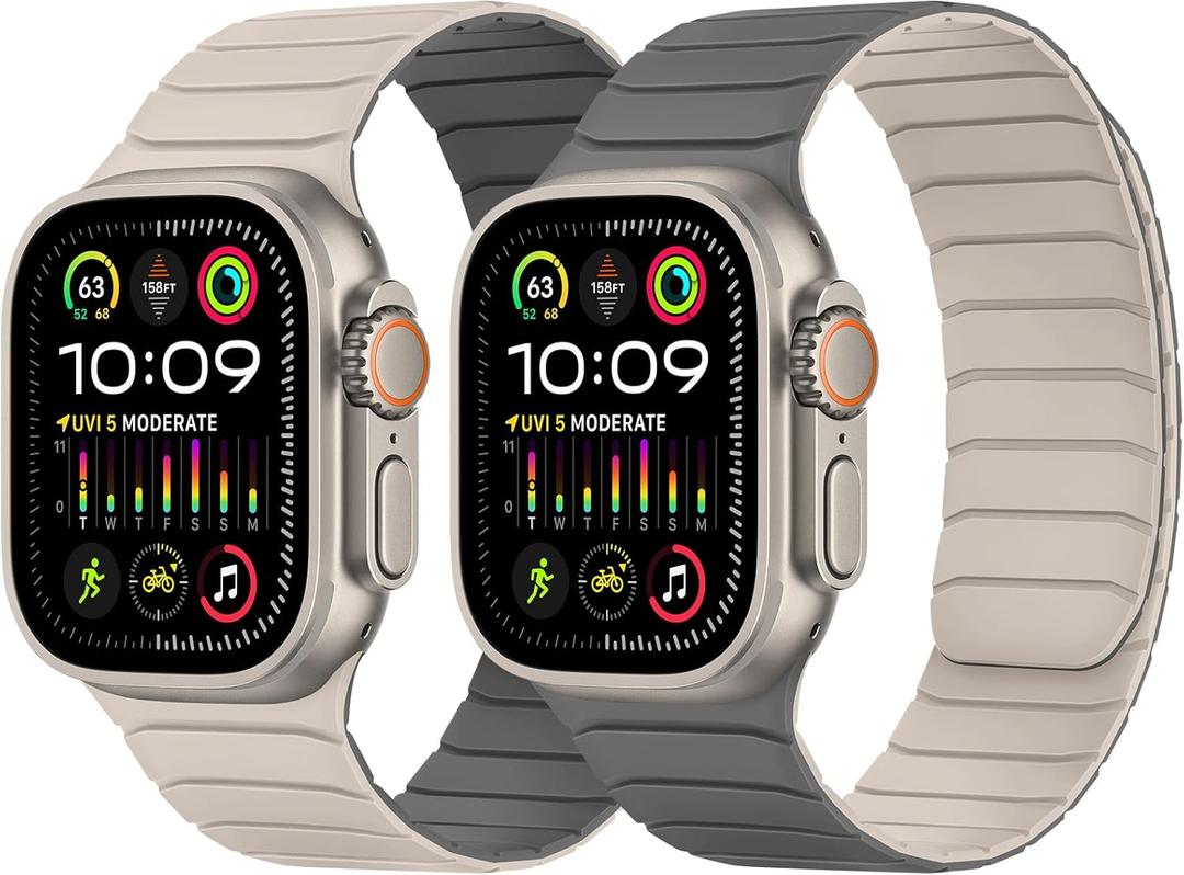 Tasikar Double Sided Wearable Magnetic Band Compatible with Apple Watch 49mm 46mm 45mm 44mm 42mm, Soft Silicone Sport Strap Loop for iWatch Ultra 3 2 1 SE Series 11 10 9 8 7 6 5 4 3 2 1, Beige Grey