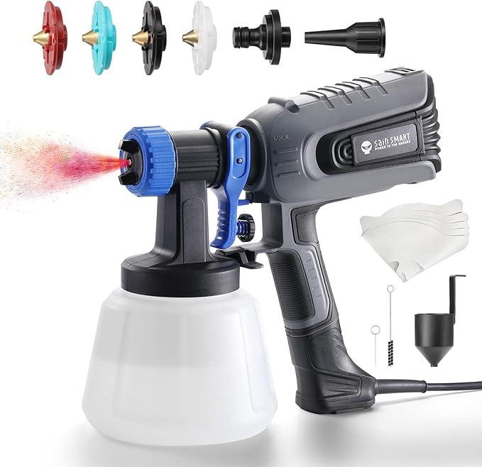 Paint Sprayer Gun, 700W HVLP High Power Electric Spray Paint Gun, 41 Fl Oz Large Container, with 4 Nozzles & 3 Patterns, Adjustable Spray Width Knob, for Fence, House, Door, Wall & Furniture