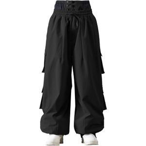 WOWULOVELY Mens Baggy Cargo Ski Pants Baggy Snowboard Snow Pant Loose Insulated Waterproof Windproof Unisex (Large, Black)