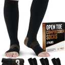 Doctor's Select 3 Pairs Copper Toeless Compression Socks for Men - 20-30 mmHg Compression Socks Men Open Toe, Toeless Socks, Black with Copper (Large-X-Large)