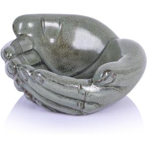 Ceramic Hands Bowl Dish Sculpture, Giving Hands Candy Holder for Succulent Planter, Crystal Rock Holder, Office, Keys Bowl for Entryway Table (Vintage Green)