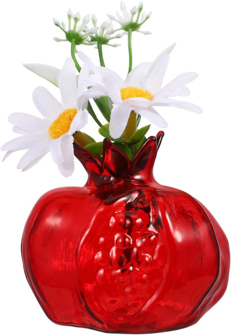 Cabilock Pomegranate Shape Vase Hydroponics Flower Vase Flower Container Hydroponics Planter Vase Flower Bottle Floral Vase Dried Flowers Container Red, 7x7cm, CBA1037SSR7Q108VSRMKL