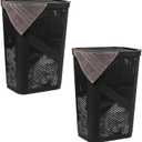 Mind Reader 60L Slim Laundry Hamper, Clothes Basket, Lid, Ventilated, Plastic, Set of 2, Black