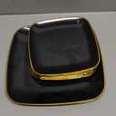 bUCLA 50PCS Black and Gold Plastic Plates - Square Black Gold Plastic Disposable - Include 3 Dinner & 25 Dessert Plates, Ideal for Party & New Year