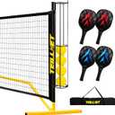 Pickleball Set with Net & Metal Ball Holder - Portable 22FT Regulation Size Net, 4 Wooden Paddles, 4 Balls and Carry Bag, Weather-Resistant Metal Frame, Perfect for Outdoor Indoor Driveway