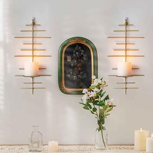AIM & GGKK Gold Metal Candle Sconce Holder,Hanging Wall Mounted Candle Sconces Holder, Wall Sconces Decor for Bedroom,Bathroom, Dining Room and Office(Set of 2)