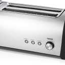 BREAKFAST PLUS - Multifunction toaster with 1400W power - 2 Long slots, stainless steel exterior, electronic toasting control - 6 positions, 3 functions: reheat, defrost and cancel