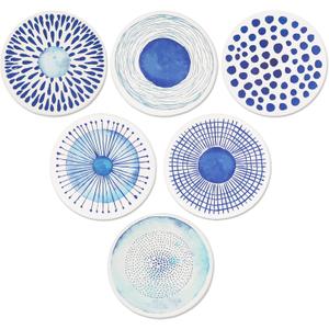 AD Set of 6 Coasters for Drinks Absorbing Round Ceramic Stone Coaster with Cork Base,Tabletop Protection Mat for Mugs and Cups,Office,Kitchen (Blue Watercolor Series)