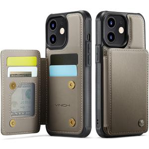 Vinich for iPhone 12/12 Pro Wallet Case with Card Holder, RFID Blocking Credit Slots Kickstand Shockproof Phone Cover Fit for iPhone 12/12 Pro 6.1" Gray