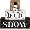 3 Pcs Winter Let It Snow Tiered Tray Decor Table Sign Winter Theme Wood Decorations Centerpiece Decor for Party Gift Desk(Snowman Style)