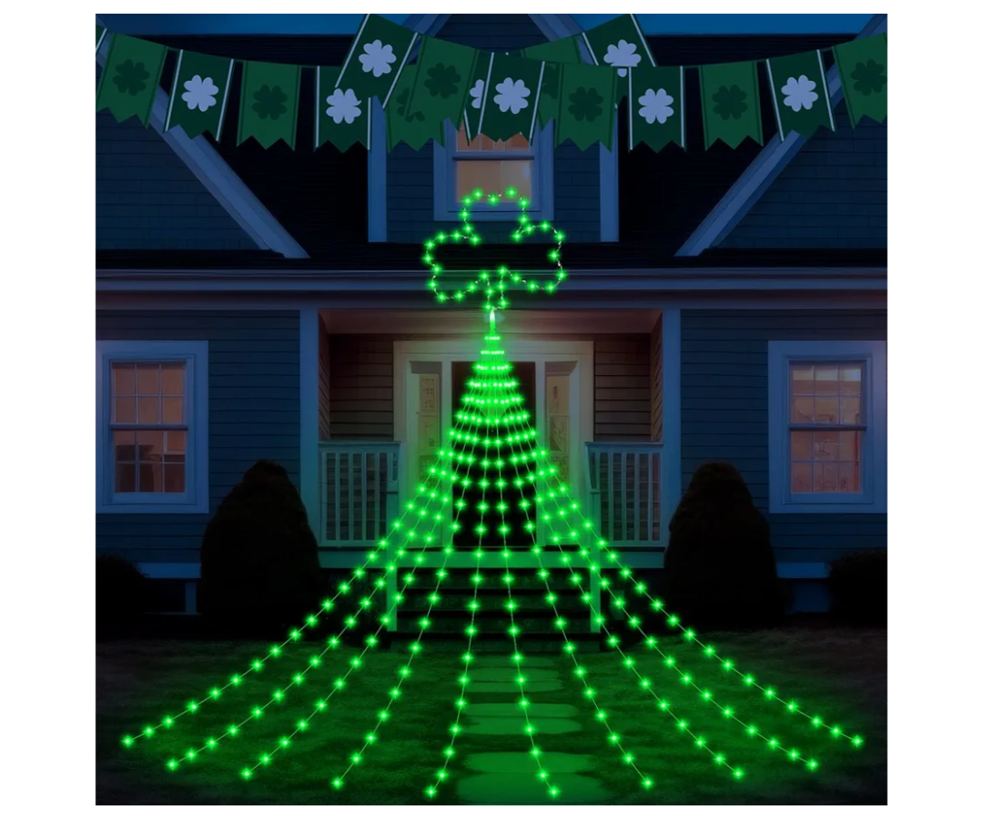 Baquler 15 ft St. Patrick's Day Decor Lights 438 LED 8 Modes Plug in Curtain Shamrock Lights String for Home Bedroom Indoor Outdoor Party Saint Patrick's Day Decor