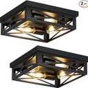 Black Flush Mount Ceiling Light Fixture,4-Light Square Hallway Light Fixtures Ceiling,Light Fixtures Ceiling Mount for Farmhouse,Kitchen,Hall,Bedroom (2 Pack)