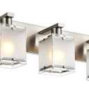 5-Lights Bathroom Vanity Light Fixtures, Modern Brushed Nickel Wall Sconce Lighting with Rectangular Frosted Glass Shades, E26 Bulb Base