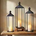 Decorative Lanterns for Indoor & Outdoor, Set of 3 Black Metal Lanterns (22" & 19" & 17") with LED Timer Flameless Candles, Farmhouse Modern Decor for Front Porch, Patio, Garden, Mantle