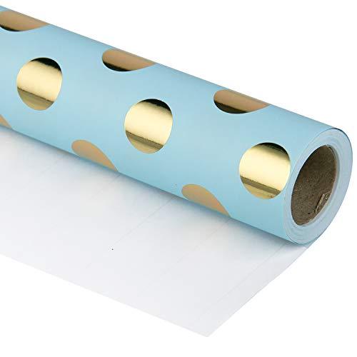 RUSPEPA Wrapping Paper Roll - Gold Foil Dots Baby Blue Background Design for Wedding, Birthday, Shower, Congrats, and Holiday - 30 inches x 32.8 feet, Pack of 2