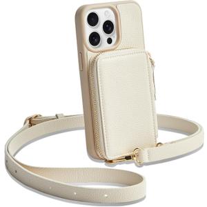 ZVE for iPhone 14 Pro Max Wallet Case Crossbody, Card Holder Phone Purse with Wrist Strap, RFID Blocking Zipper Cover for Women Compatible with iPhone 14 Pro Max, 6.7"- Beige