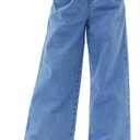 Haloumoning Girls Wide Leg Jeans Kids Elastic Waist Casual Demin Pants with Pockets 5-14 Years (Blue)