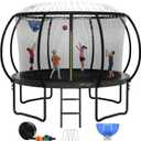 8FT 10FT 12FT 14FT 16FT Trampoline Outdoor, Trampolines for Kids & Adults, Pumpkin Trampolines with Safety Net, Ladder, Coating Metal Frame, ASTM Approved Large Backyard Trampoline for Kids (Black(with Sprinkler+Hoop+Stakes))