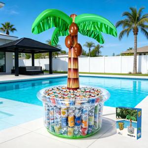 Inflatable Palm Tree Cooler 60" Inflatable Pool Party Bar Inflatable Serving Bars Cooler Bar Ice Buffet Serving Trays Keep Food Drinks Salad Cool Party Decorations for BBQ Picnic Beach