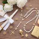 WILLBOND 3 Pcs First Communion Rosary and Candle Set Confirmation Candle Gifts Set Baptism Catholic Bracelets Cross Necklace Holy Communion Accessories for Christening Gift Keepsake(Pearl Heart)