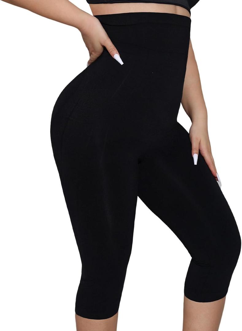 Shapewear Leggings for Women Tummy Control High Waisted Capri Body Shaper Butt Lift Thigh Slimmer (Small)