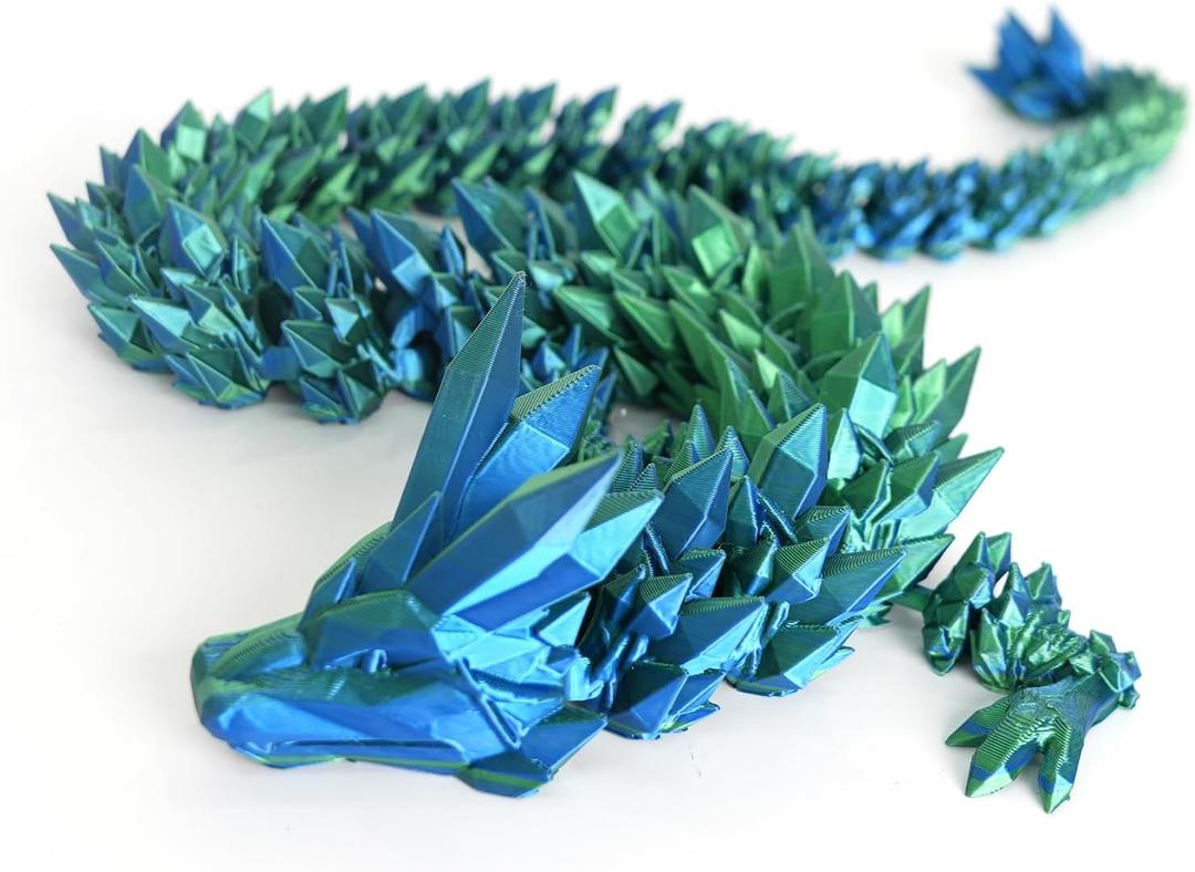 3D Printed Dragon - 24 inch Dragon Fidget Toy, Pearly Sheen Articulated Dragon, 3D Printed Gift for Birthday, Figurine Decor(Green Mix Blue)