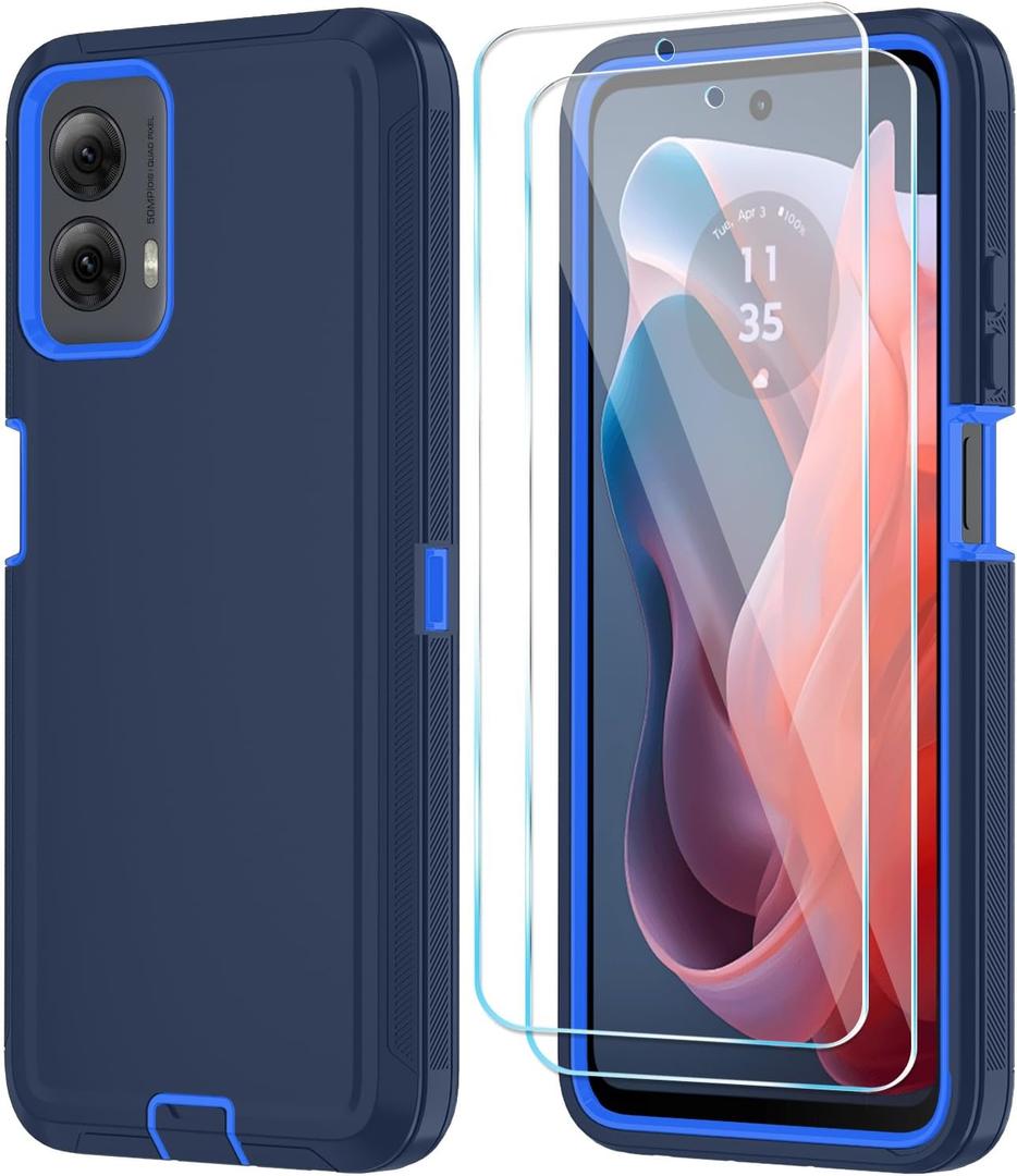Qinmay Phone Case for Motorola Moto G Power 5G 2024 Case with HD Screen Protector, Heavy Duty Shockproof & Cover Phone Case for Moto G Power 2024,NavyBlue
