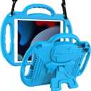 LTROP Kids Case for iPad 9th/8th/7th Generation 10.2 Inch with Shoulder Strap, Shockproof Lightweight Handle Stand Child Bumper Case, Blue