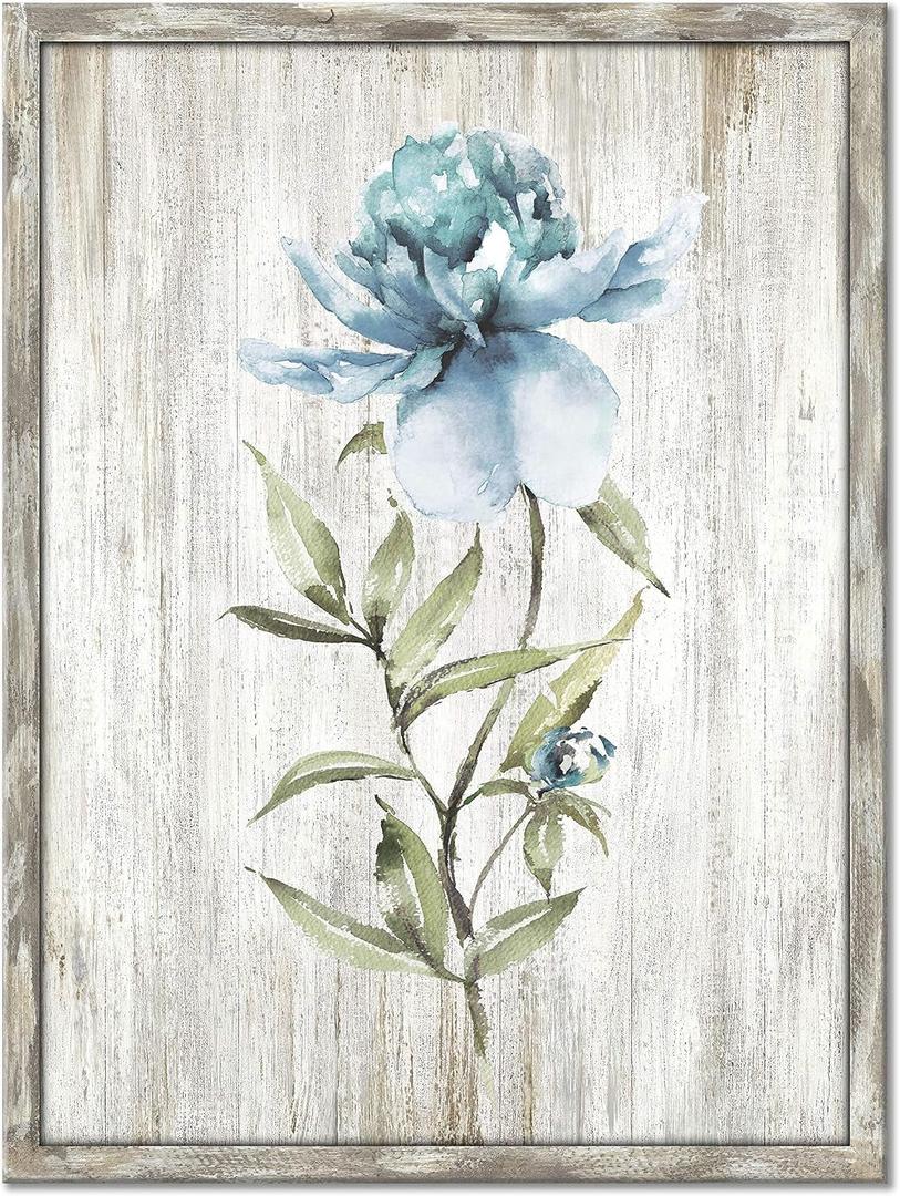 UTOP-art Framed Flower Wall Art Print: Blossom Floral Picture Prints on Rustic Wooden Textured Artwork Painting for Living Room (24'' x 18'' x 1 Panel)