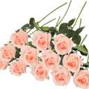 Roses Real-Touch Artificial Flowers Latex Full Blossom Faux Heads Dozen 22 Tall Stems Fake Bouquet Luxury Home Dcor Indoor Living Room Bedroom Love Gift, 12 PCS Bundle (Blush Peach)