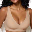 As Fairy Bras for Women Deep V Seamless Wireless Support Lift No Underwire Plunge Bralettes Full Coverage Push Up Bra (36C, Champagne Skin)