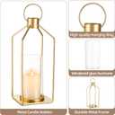 Gold Lanterns Decorative Indoor: Set of 2 Lanterns with Glass for Wedding Table Centerpieces Candle Holder for Fireplace Patio Porch Modern Home Decor