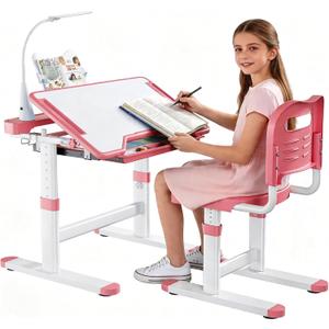 Decofy Kids Desk and Chair Set, Height Adjustable Study Table for 3–12