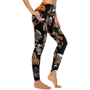 QIVICIMA Womens High Waist Workout Leggings Halloween Christmas Gym Plaid Printed Tummy Control Yoga Pants with Pockets (Small, 1 A9 Halloween)