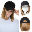 FORCUTEU Hat Wigs for Women Baseball Cap with Hair Extensions Short Straight Bob Hairstyle Caps with Hair Attached Adjustable Baseball Cap Wig for Daily Party(12inch)