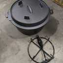 10 QT Pre-Seasoned Cast Iron Camping Dutch Oven Pot with Lid
Comes with Metal Handles, Lid Lifter,Stand Support,Use in Oven, on Stove,Grill,or Over Campfire,Capacity for 4-8 People