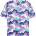 TIHEEN Golf Polo Shirt for Man,Short Sleeve Moisture Wicking Cool Casual Polo Shirts Print Polo Shirt (Color#08, 4XL)
