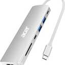 Acer USB C Dock, 7 in 1 USB C to HDMI Hub, 2 USB 3.1 GEN1 and 5Gbps Type-C Data Port, 4K HDMI Port, PD 100W Charging, SD Card Reader, for iPad Pro MacBook Pro Acer Laptops and More (Silver)