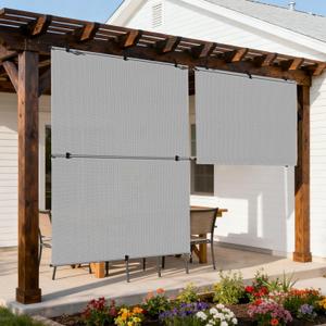 Outdoor Roller Shade 6'W x 6'H Cordless Shades Roll Up, Folding Exterior Patio Blinds, Blackout Sunshades Curtains for Outside Porch Screens, Apartment Balcony, Pergola (Grey), 72"W x 72"H